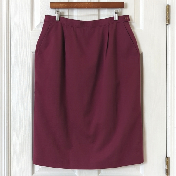 Pendleton 80's Vintage 100% Wool High Waisted Straight Cut Midi Skirt Purple 14 - Picture 1 of 12
